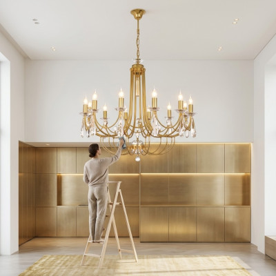Luxus Crystal Lüster Deckenlampe Kronleuchter Deckenleuchter Gold Art