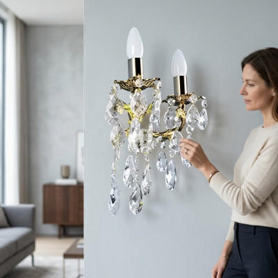 Wandlampe Wandleuchten Wandleuchte Lüster Wand Lampen Silber Kristall