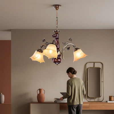 Lüster Deckenlampe Blumen Deckenleuchter Kronleuchter Lampe Glas Beige