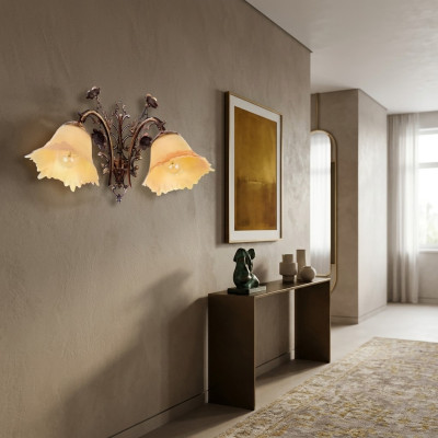 Wandlampe Wandleuchten Wandleuchte Lüster Wand Lampe Blumen Glas Braun