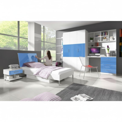 Blaues Kinderzimmer Schlafzimmer Jugendzimmer Set Schrank Tisch Bett Neu 4 tlg.