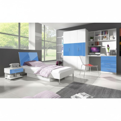 Blaues Kinderzimmer Schlafzimmer Jugendzimmer Set Schrank Tisch Bett Neu 4 tlg.