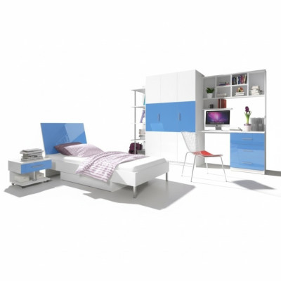 Blaues Kinderzimmer Schlafzimmer Jugendzimmer Set Schrank Tisch Bett Neu 4 tlg.