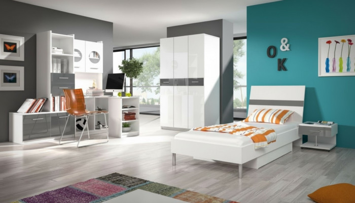 Bett + Nachttisch Schlafzimmer Jugendzimmer Kinderzimmer Set Möbel Schwarz 2tlg.