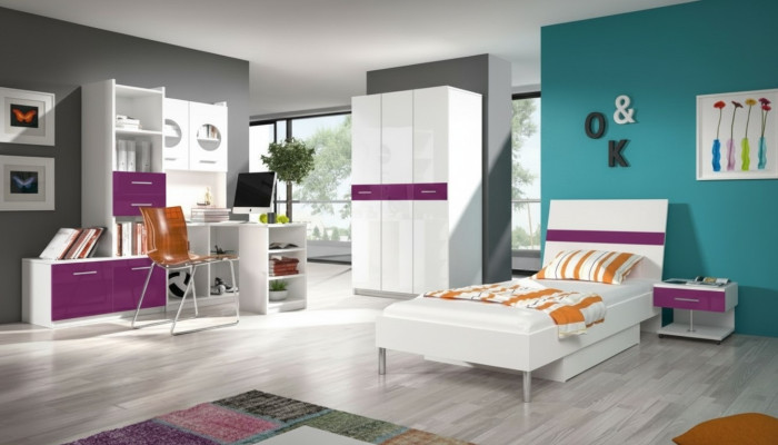 Regal Schrank Bücherschrank für Kinderzimmer Jugendzimmer Weiß Lila Hochglanz