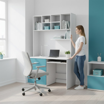 Bürotisch mit Schubladen PC Tisch Modern Stil 2tlg Schreibtisch Schrank Tische