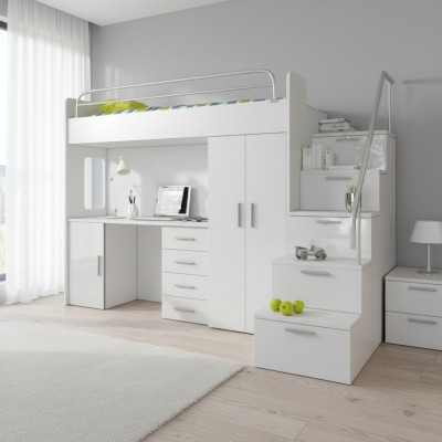 Kinderzimmer Doppelstockbett Weiß Tisch Schrank Multifunktion Etagen Hochbett