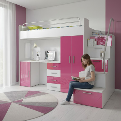 Doppelstockbett Rosa Tisch Schrank Multifunktion Etagen Hochbett Kinderzimmer
