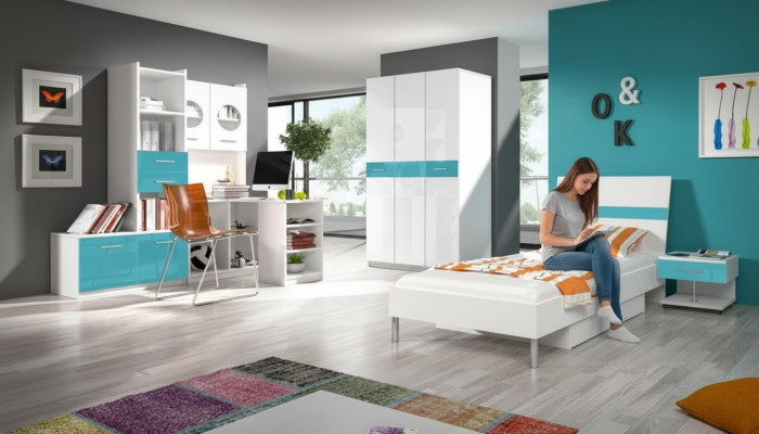 Schrank für Jugendzimmer Regal Bücherschrank Möbel Turkis Regal Bücherregal 1tlg