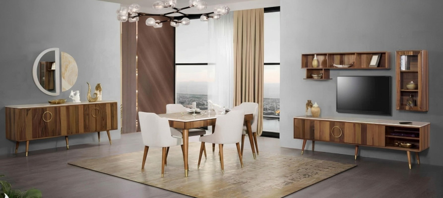 Garnitur Set Modern Tisch 6x Stühle Stuhl Komplette Essgarnitur 7tlg. Esszimmer
