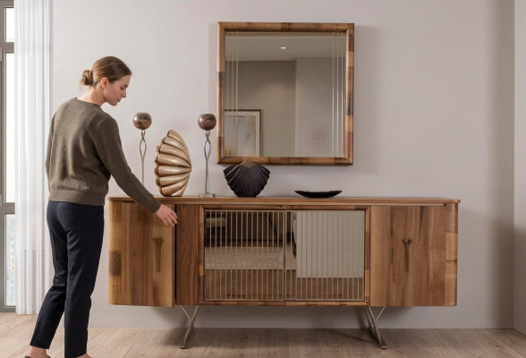 Sideboards Holz Schrank Möbel Kommoden Braun Neu Sideboard mit Spiegel Anrichte