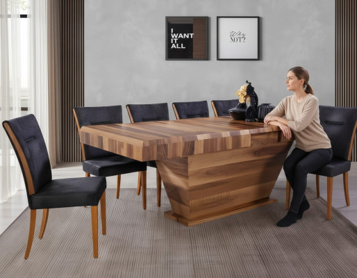 Tisch + 6Stuehle Set Garnitur Polster 7tlg Neu Designer Holz Ess Wohn Zimmer Set