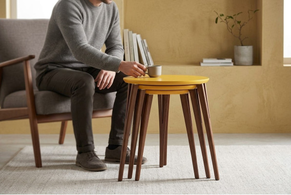 Holztische Beistelltische Blumenständer Set Beistelltisch Tisch Couchtisch 3tlg.