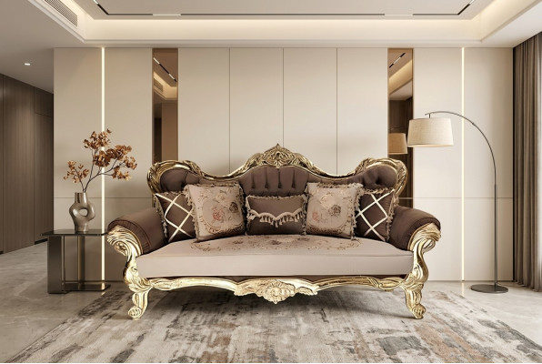 Chesterfield Barock Dreisitzer Couch Sofa Couchen Stoff Gold Möbel
