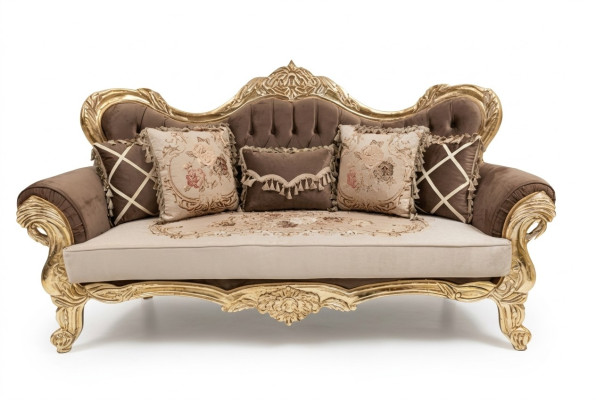 Chesterfield Barock Dreisitzer Couch Sofa Couchen Stoff Gold Möbel