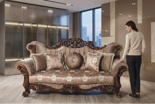 Barock Dreisitzer Chesterfield Couch Möbel Sofa Couchen Stoff Braun