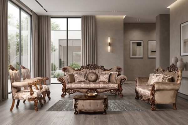 Klassische Wohnzimmer Sofagarnitur Polster Set Samt 5tlg. Couch Sofa