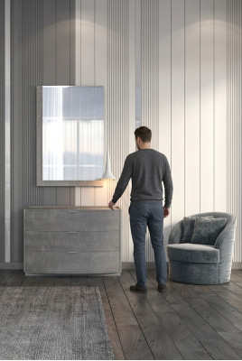 Kommode mit Spiegel Anrichte Sideboards Holz Schrank Möbel Kommoden Grau Neu