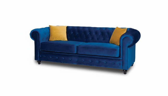Sofas Polster Sofas 3 Sitz Chesterfield Textil Sofa Blau Klassisch Designer Neu