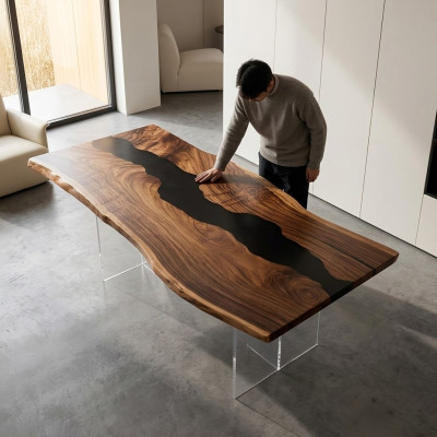 Table Epoxidharz Esstisch Echtes Holz Massiv Tische 183x90 Flusstisch