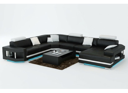 Ledersofa Sofa Couch Wohnlandschaft Ecksofa Garnitur Design Modern Sofa mit USB