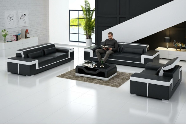 Sofagarnitur 3+3 Sitzer Leder Sofa Couch Polster Garnitur Sofagarnitur
