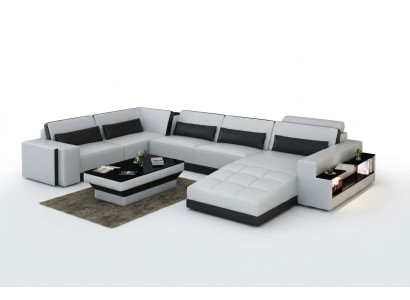 Ledersofa mit USB Couch Wohnlandschaft Ecksofa Eck Garnitur Design Modern Sofa