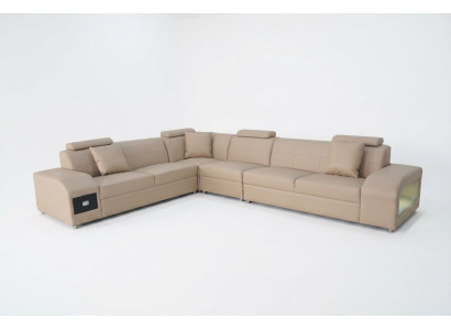 Ecksofa Garnitur Design Modern Sofa + USB Ledersofa Sofa Wohnlandschaft Couch