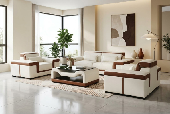 Komplett Garnitur 3+2+1 + Couch Tisch Sofa Leder Sitz Gruppe Sofagarnitur + USB