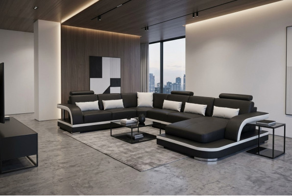 Moderne Sofa Couchgarnitur Ecke Sitzecke Leder Couch Polster Wohnlandschaft USB