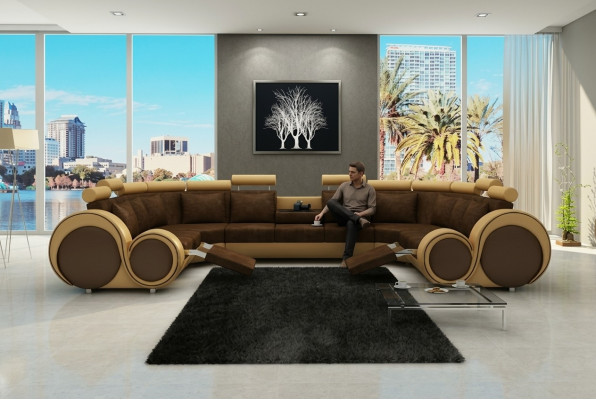 Stoff Textil Couch Textilsofa mit USB Ecksofa Couch Wohnlandschaft XXL Relax Neu