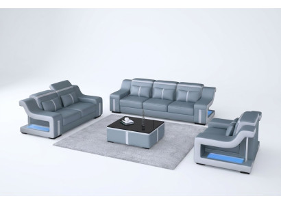 Sofa USB Couch Polster 3+2+1 Garnitur Leder Sofas Couchen Set Kombination Neu
