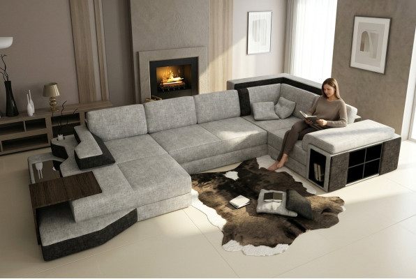 XXL Design Big Sofa mit USB Ecksofa Couch Wohlandschaft U Form Leder Textil Ecke