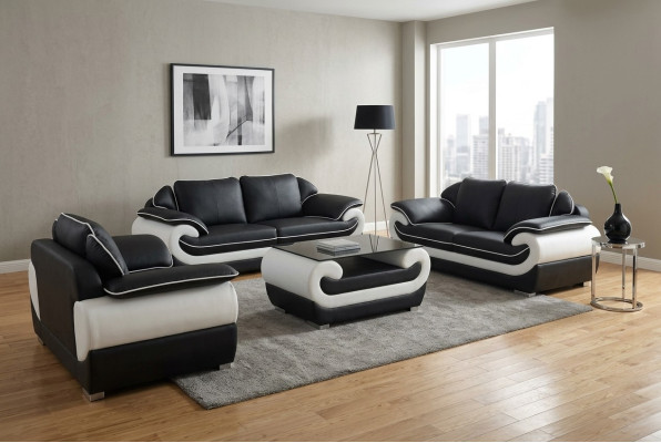 Sofagarnitur Ledergarnitur Design Sofa Polster Komplett Set 4tlg 3+2+1 mit USB