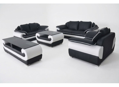 Sofagarnitur Ledergarnitur Design Sofa Polster Komplett Set 4tlg 3+2+1 mit USB
