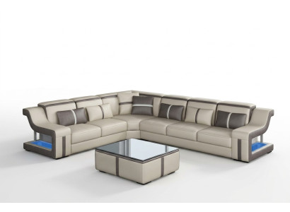 XXL Ecksofa Sofa mit USB Eck Wohnzimmercouch Sofa Couch Tisch Polster Sitz Leder