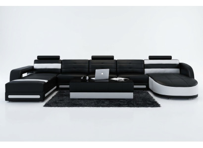 Ledersofa Sofa Couch Wohnlandschaft Ecksofa Garnitur Design Modern Sofa mit USB