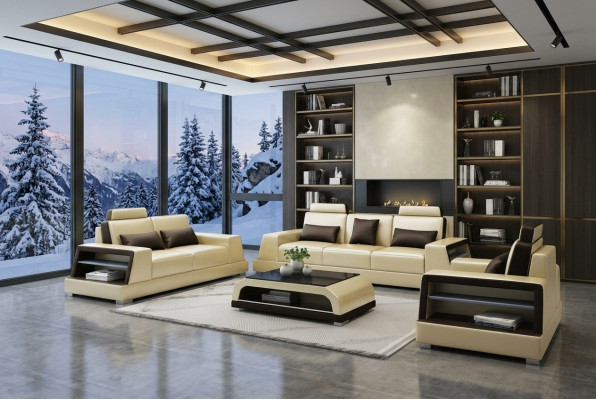 Ledersofa Couch Sofagarnitur Polster 3+1+1 Sitzer Couchen Sofa Design Leder Neu