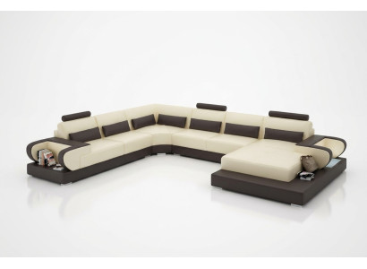 Ledersofa mit USB,Couch Wohnlandschaft Ecksofa Eck Garnitur Design Modern Sofa