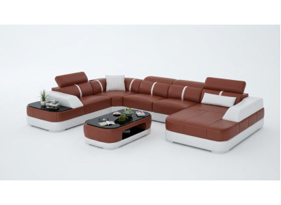 Ledersofa Polster Sitz Eck Sofa Garnitur Wohnlandschaft Wohnzimmer Couch mit USB