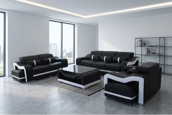 Sofa Leder +USB,Couch Polster Garnitur 3+2+1 Sitz Komplett Set Garnituren +Tisch