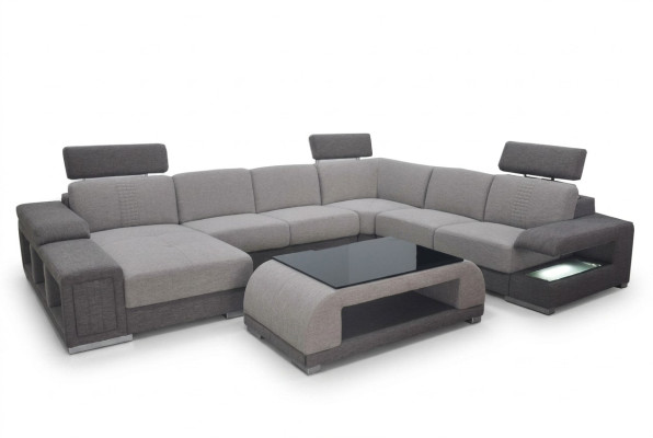 Couchgarnitur Modernes Sofa Ecke Leder Couch Polster Wohnlandschaft USB+Tisch
