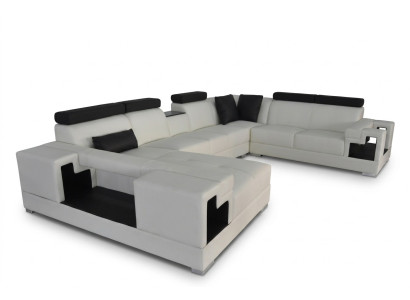 Ledersofa mit USB Eck Sofa Wohnlandschaft Sofas Couchen Garnitur Design Modern