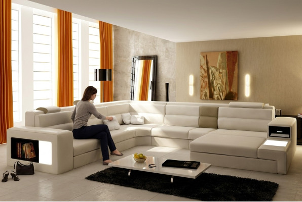 Couchgarnitur Ecke Sitzecke Leder Modernes Sofa Couch Polster Wohnlandschaft USB