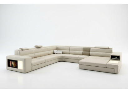 Couchgarnitur Ecke Sitzecke Leder Modernes Sofa Couch Polster Wohnlandschaft USB