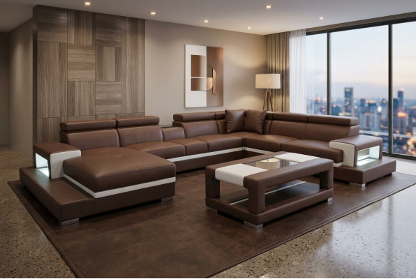 Design Leder Polster Sitz Zimmer Wohn Sofa Eck Couch mit USB Designer Garnitur