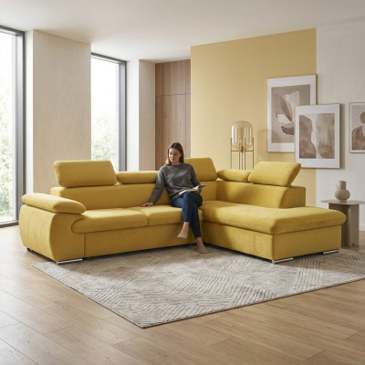 Design Ecksofa L-Form Sofa Couch Polster Schlafsofa Textil Bettfunktion Schlaf