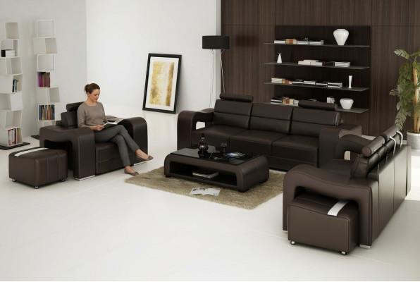Ledersofa Couch Wohnlandschaft 3+2+1 Sitzer Garnitur Design Modern Sofa USB Neu