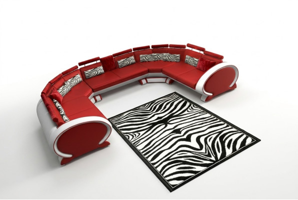 Ledersofa mit USB Polstersofa Sofa Garnitur Wohnlandschaft Eckcouch Ecksofa Rot
