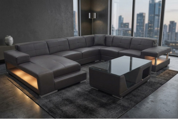 Wohnlandschaft Ecksofa Polster Sitzecke Sitzgarnitur Ledersofa Sofa Couch + USB